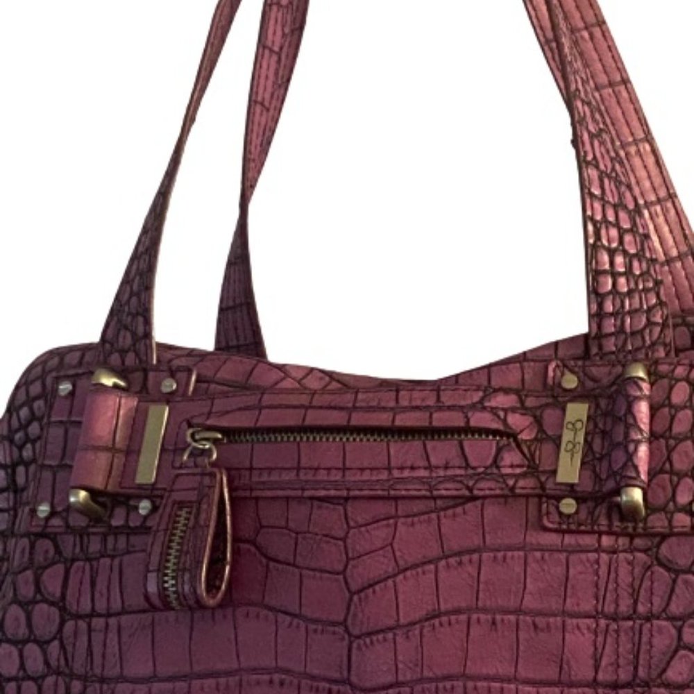 Jessica Simpson Women’s Fully Lined ZipperTop Closure Purple Croc Lined Handbag
